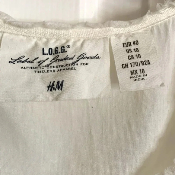 EUC womens H&M LOGG sheer white cotton blouse size 10 with appliqué flowers - Picture 3 of 5